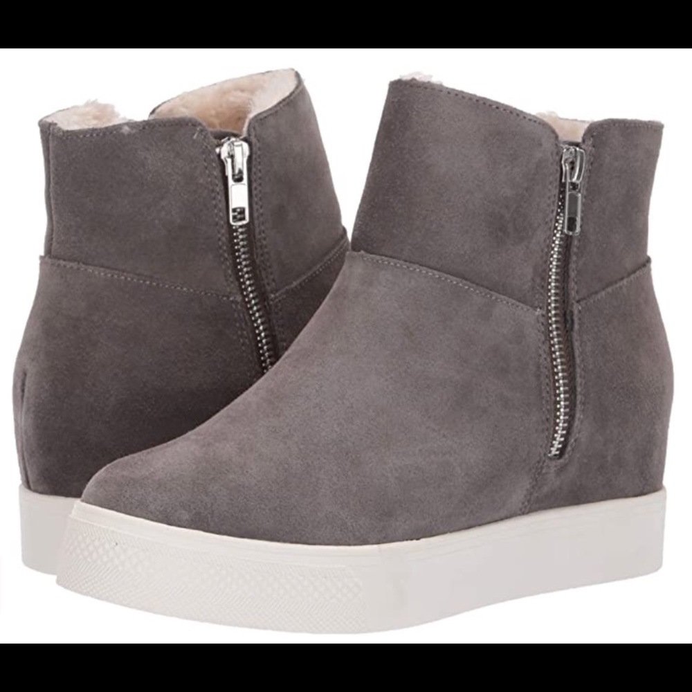 Steve Madden Wanda Gray Suede Fur-Lined Wedge